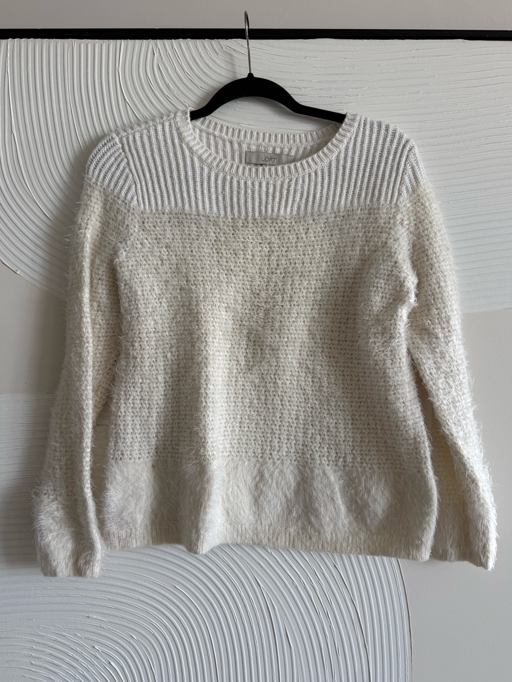 LOFT Ivory Textured Crewneck Sweater